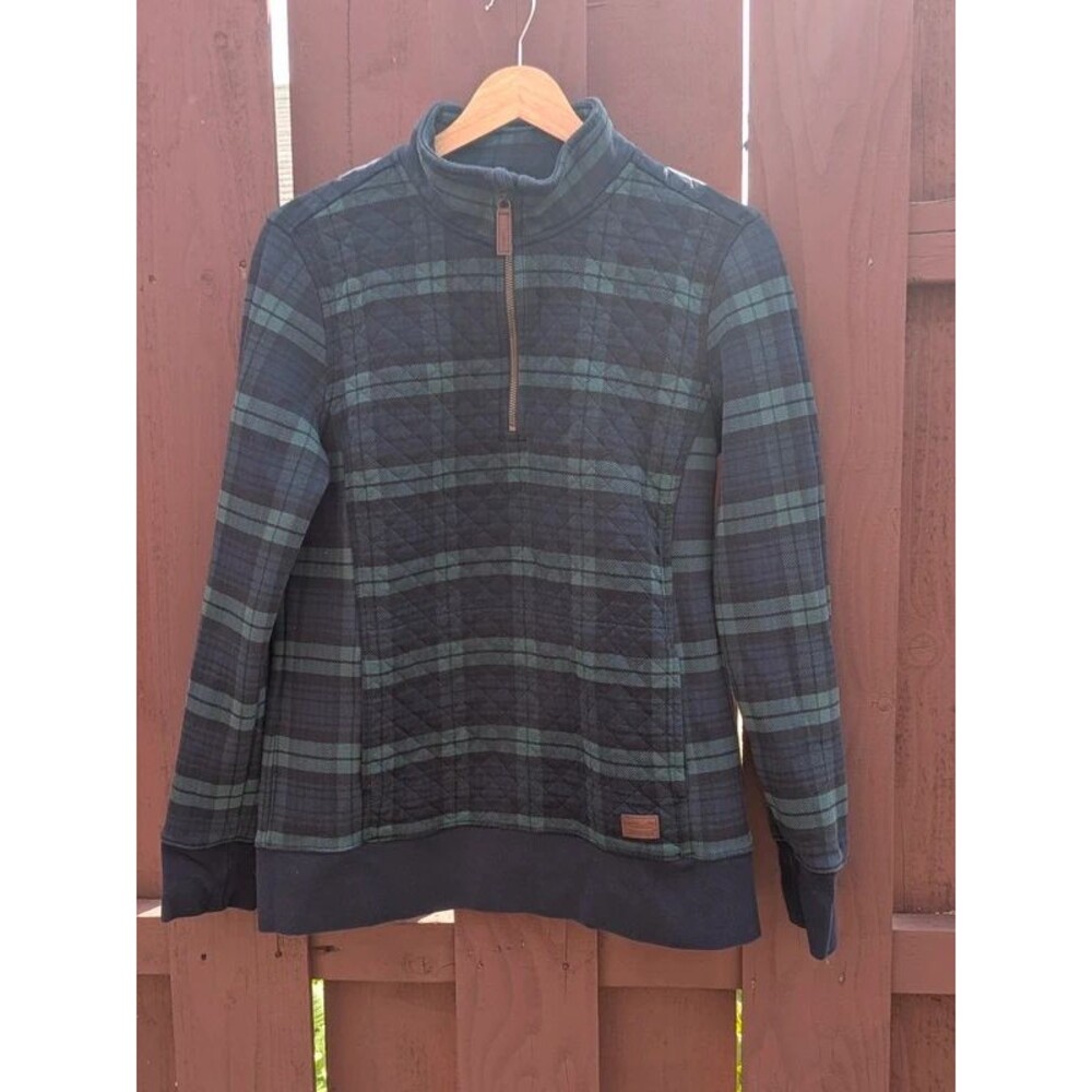L.L. Bean Quilted Quarter Zip Pullover Sweatshirt Womens M Blackwatch Plaid